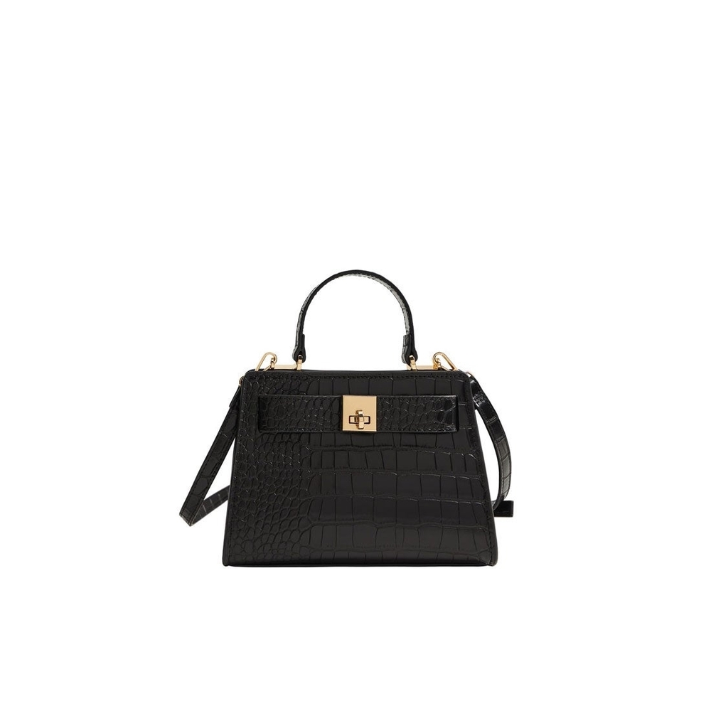 Mango Elegant Black Croc Satchel